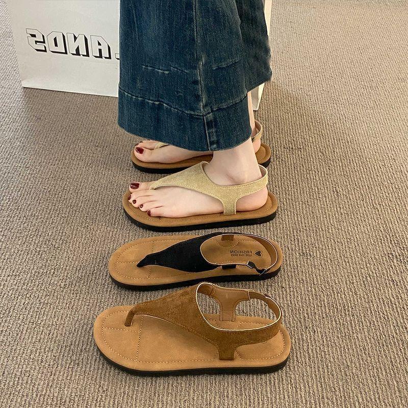 2025 Summer New with Skirt One-word Belt Roman Shoes Toe Beach Shoes Beautiful Herringbone Sandals Women's Outer Wear