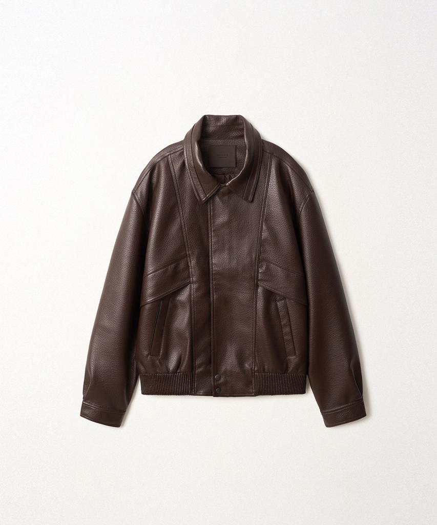EZIO Textured Faux Leather Jacket_Brown