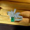 Flash Emerald Zircon Ring Female Tourmaline Inlaid Jewelry High Carbon Diamond Ring Female Party Birthday Jewelry Gift
