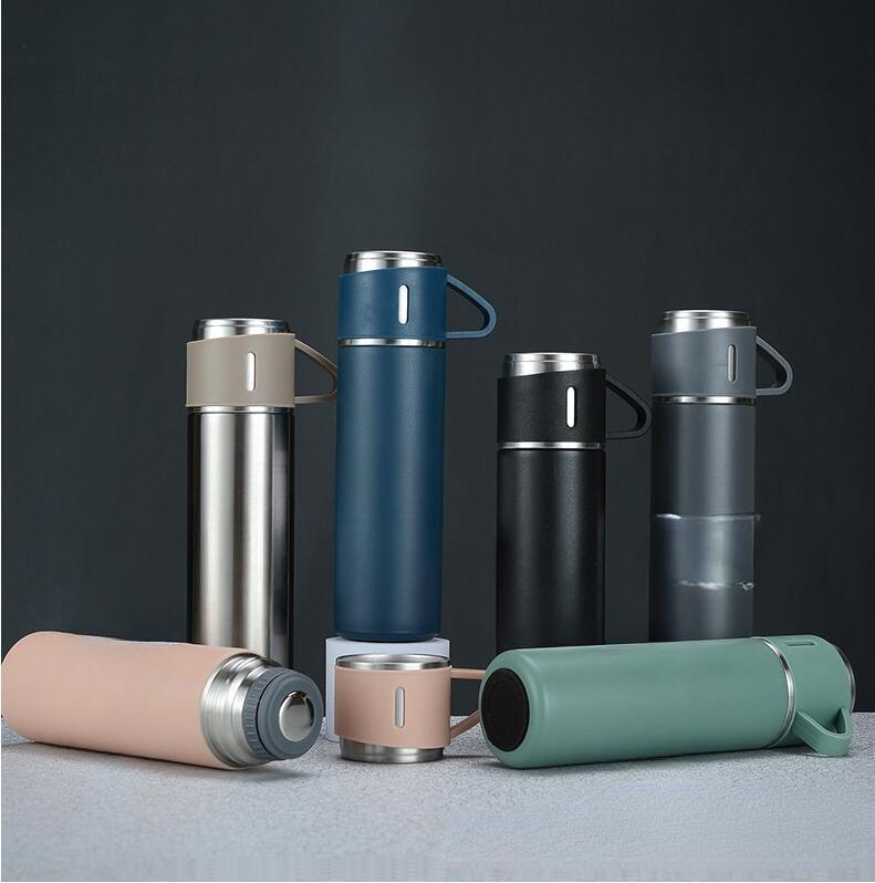 Набор кружек портативный с одной крышкой, однотонная кружка двойного назначения из нержавеющей стали, деловой вакуумный набор прямых чашек