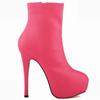 Women Boots Autumn Winter Fashion 14cm Sexy Ankle Boots Leather Pumps Round Toe Platform High Heels Wedding Shoes Plus Size 43