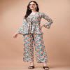 Women's Abstract Floral Print Co-ord Set | Peplum Top & Wide-Leg Pants