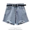Женские летние джинсовые шорты А-силуэта с завышенной талией и рваным декором, 2022