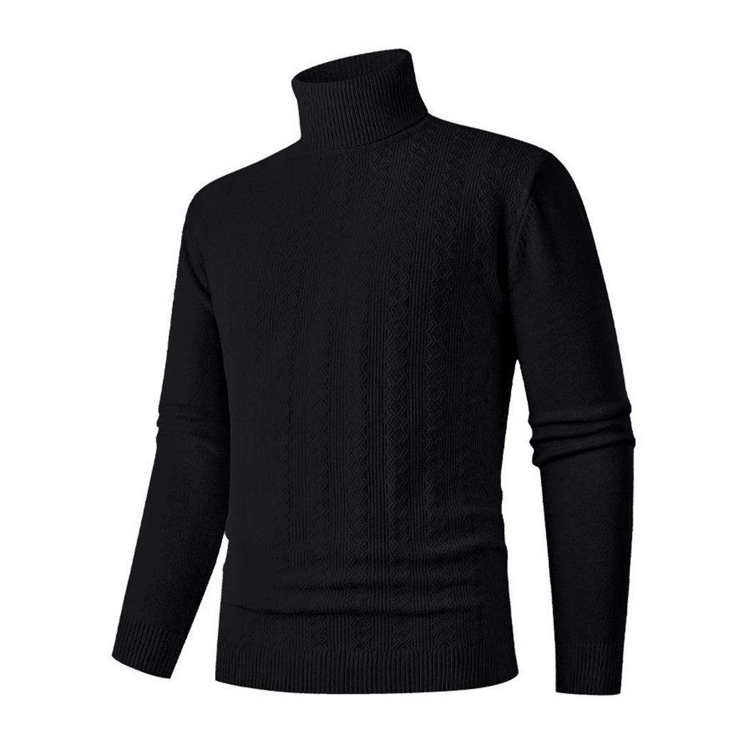 Men's Casual Solid-color High-collar Knitted Sweater, Men's Warm Base Knitted Pullover Sweater
