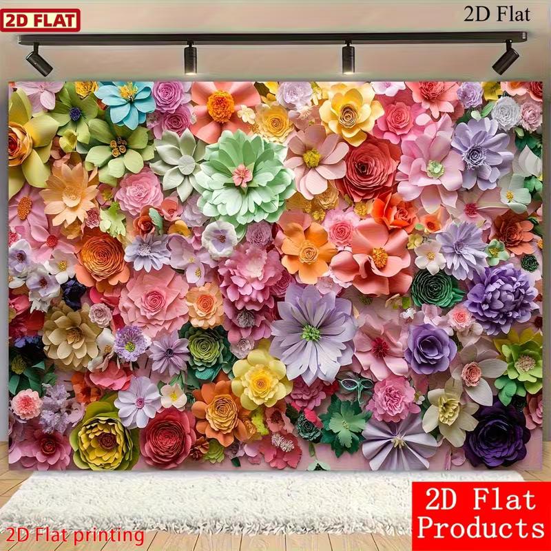 2D Bright Paper Flower Wall Backdrop, Colorful Floral Background