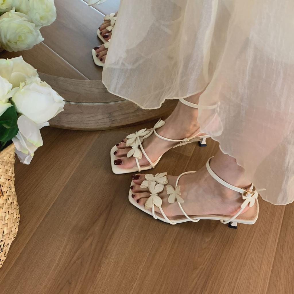 Сексуальные туфли на высоком каблуке Butterfly, летние модные универсальные босоножки Fairy с открытым носком и тонким каблуком, застегивающиеся на одну пуговицу