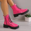 Fashion Motorcycle Boots Women Pu Leather Platform Ankle Boots Woman Autumn Winter Plus Size Lace Up Shoes