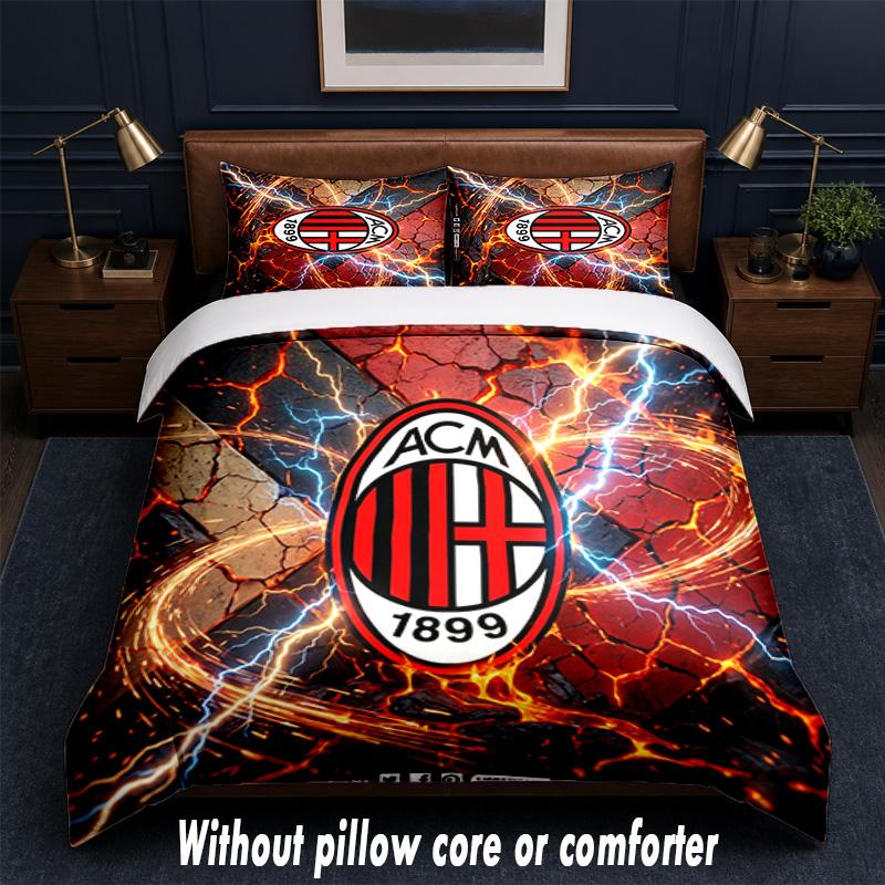 AC Milan Design Bed Bedding Set 1 Duvet Cover + 2 Pillowcases Soft Breathable Household Bed Linens