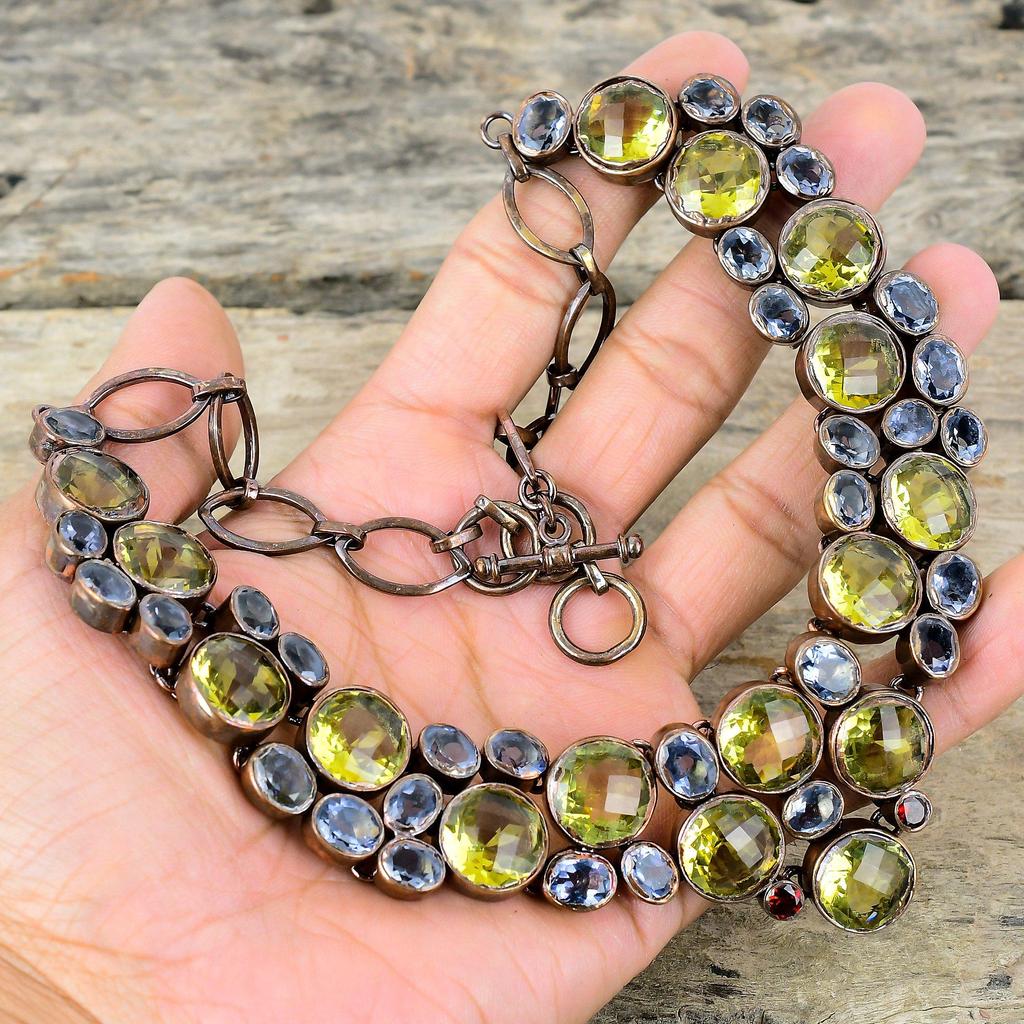 Ожерелье из граненого лимонного кварца Ожерелье из гальванопластичной меди Ожерелье с регулируемой цепочкой Ожерелье из натурального танзанитового кварца и мозамбикского граната