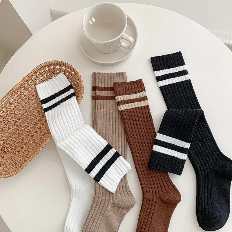 Шикарные спортивные детские носки для мальчиков и девочек, модные корейские простые полосатые носки из телячьей кожи для детей, весенне-осенние мягкие хлопковые школьные носки