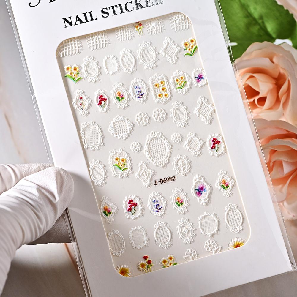 1pc 5D Bee Butterfly Flower Embossed Nail Sticker Self-Adhesive Acrylic Sunflower Engrave Decal Manicure Slider Decoration6x10cm
