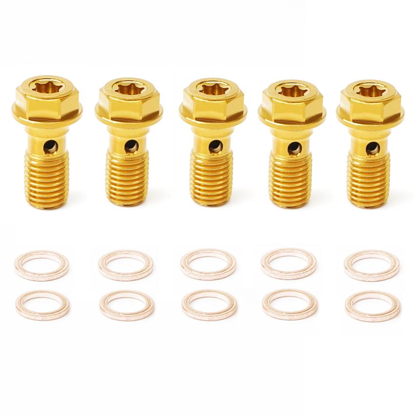 Универсальные золотые винты M10X1.25 Banjo из нержавеющей стали для мотоцикла, тормозная трубка, шланг, тормозной суппорт, желтые винты для масляных форсунок
