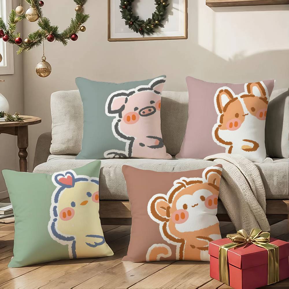 Surprise Animals In The Twelve Zodiac Signs Pillow Case Comfort Sofa Bed Silky elegant Invisible zipper Decorative cushion cover
