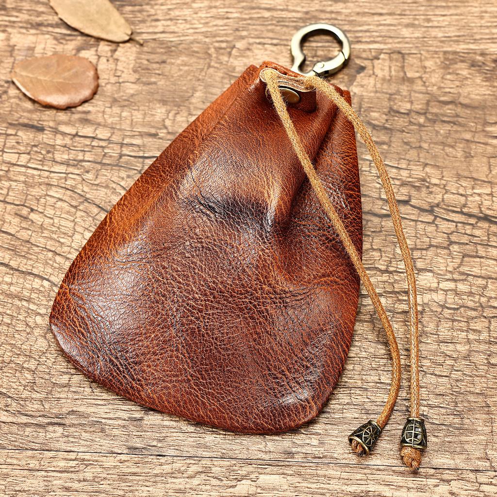 Portable Coin Bag Drawstring Loose Change Leather Bag Men's and Women's Waist Key Small Bag