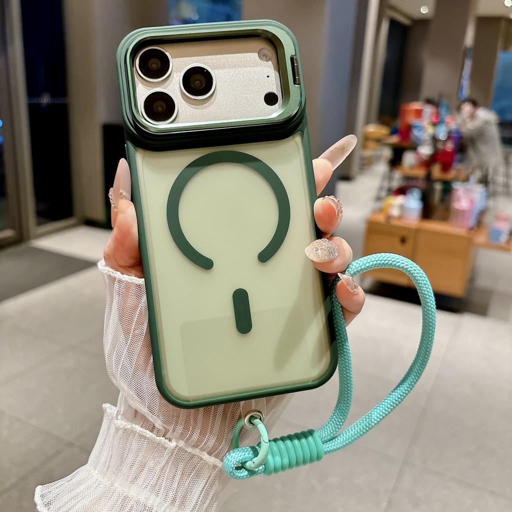 Держатель для линз, чувствительный к коже, подходит для iPhone17PRO, магнитный чехол для мобильного телефона с ремешком, противоударный жесткий чехол для Apple 16/15.
