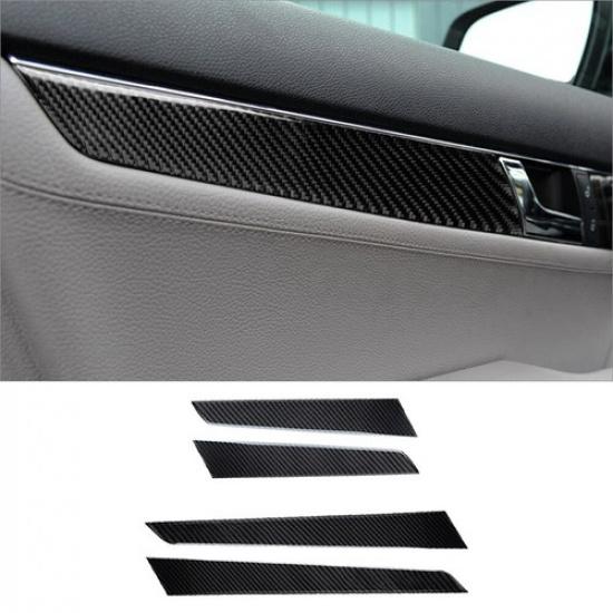 4Pcs Carbon Fiber Interior Door Panel Cover Trim For Mercedes-Benz W204 2007-13