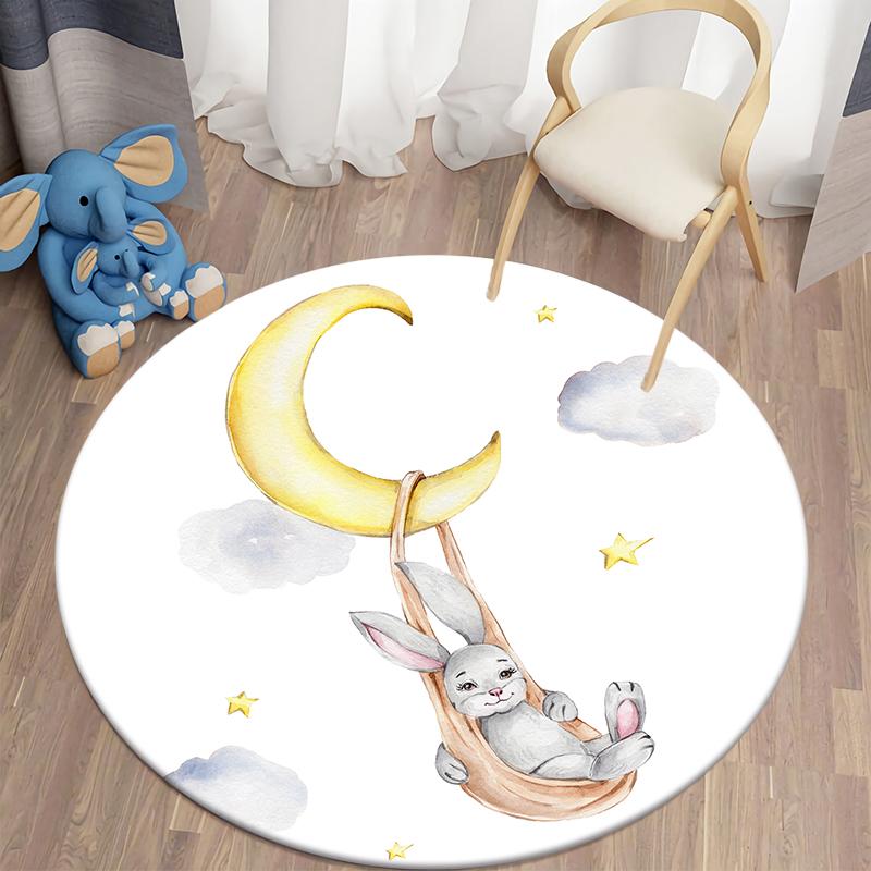 Детский ковер с принтом кролика Kawaii, коврики с кроликом, круглый ковер для гостиной, напольный коврик, фланелевый противоскользящий коврик для детей