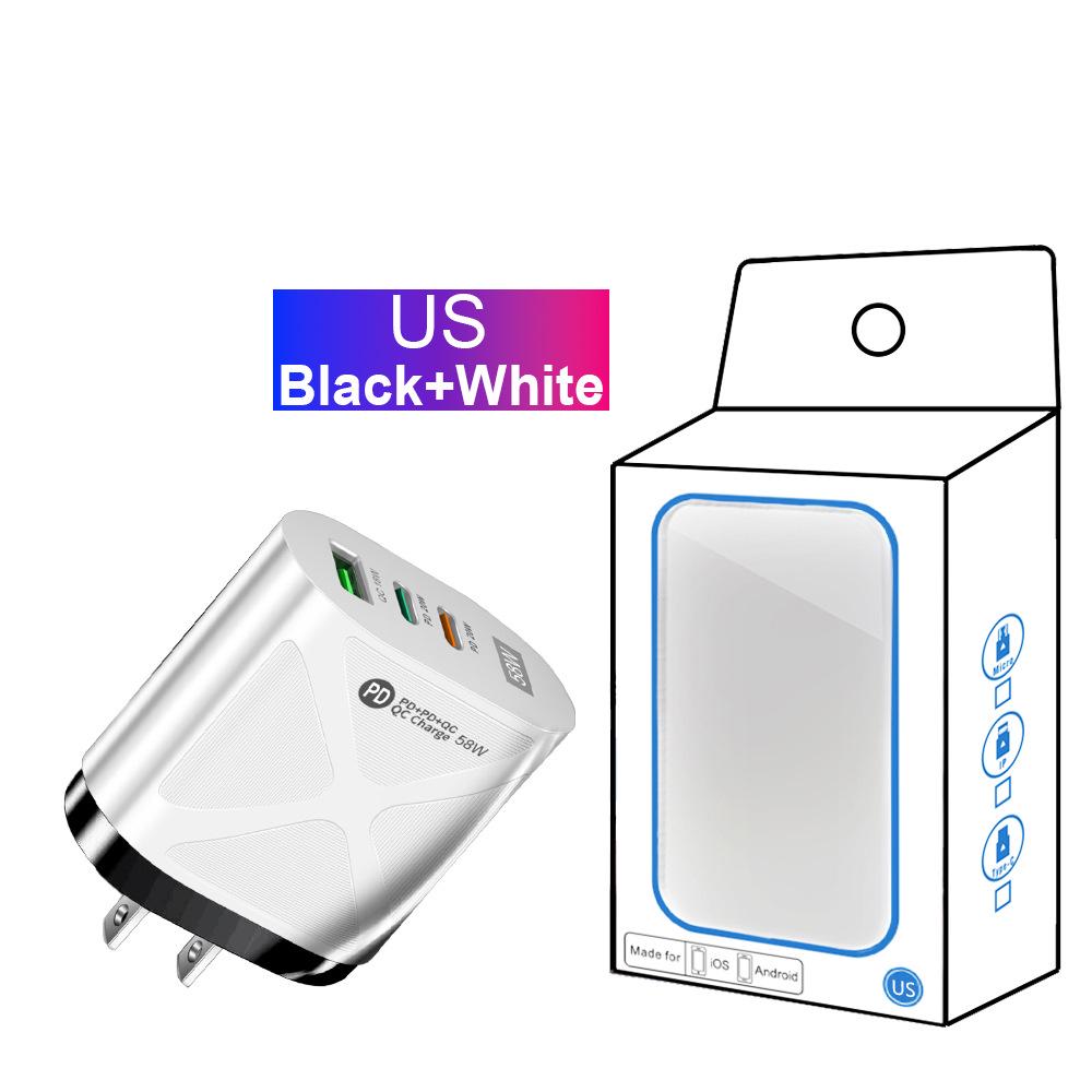 58W Dual Fast Charger with 2PD + QC3.0 for EU/US/UK/AU Plugs