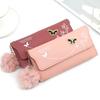 Elegant Women's Long Wallet with Fur Ball Tassel, Bow Clutch, Card Holder, & Coin Purse