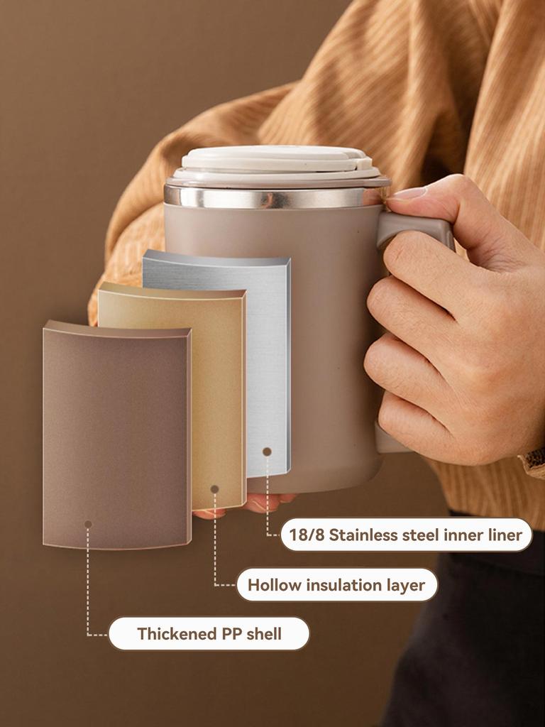 480ml 304 Stainless Steel Coffee Mug With Lid&Spoon&Straw,Insulated Coffee Cup For Student Adult Office Drinking Cup