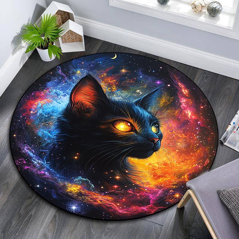Круглый ковер 'Космический кот', Ковер для гостиной, спальни, дивана, игровой комнаты, Декор, Нескользящий коврик для пола
