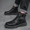Мужские ботинки Осень/Зима Мужские ботинки Корейская версия Высокий верх Повседневные На шнуровке На плоской подошве С круглым носком Комфортные Кожаные туфли