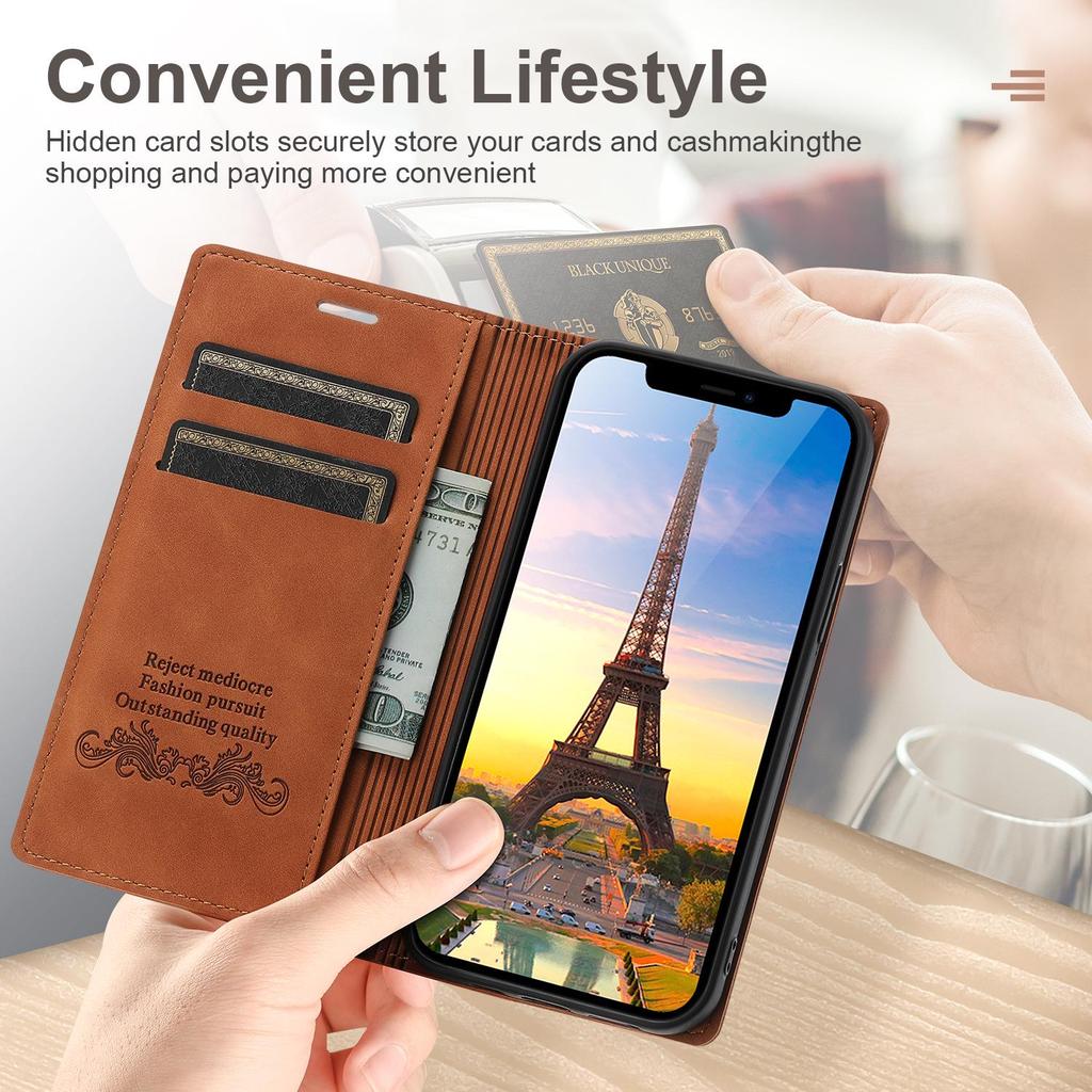 iPhone14 Solid Color Flip Card Holder Leather Case: Dreamy Magnetic Phone Cover for Apple 13.