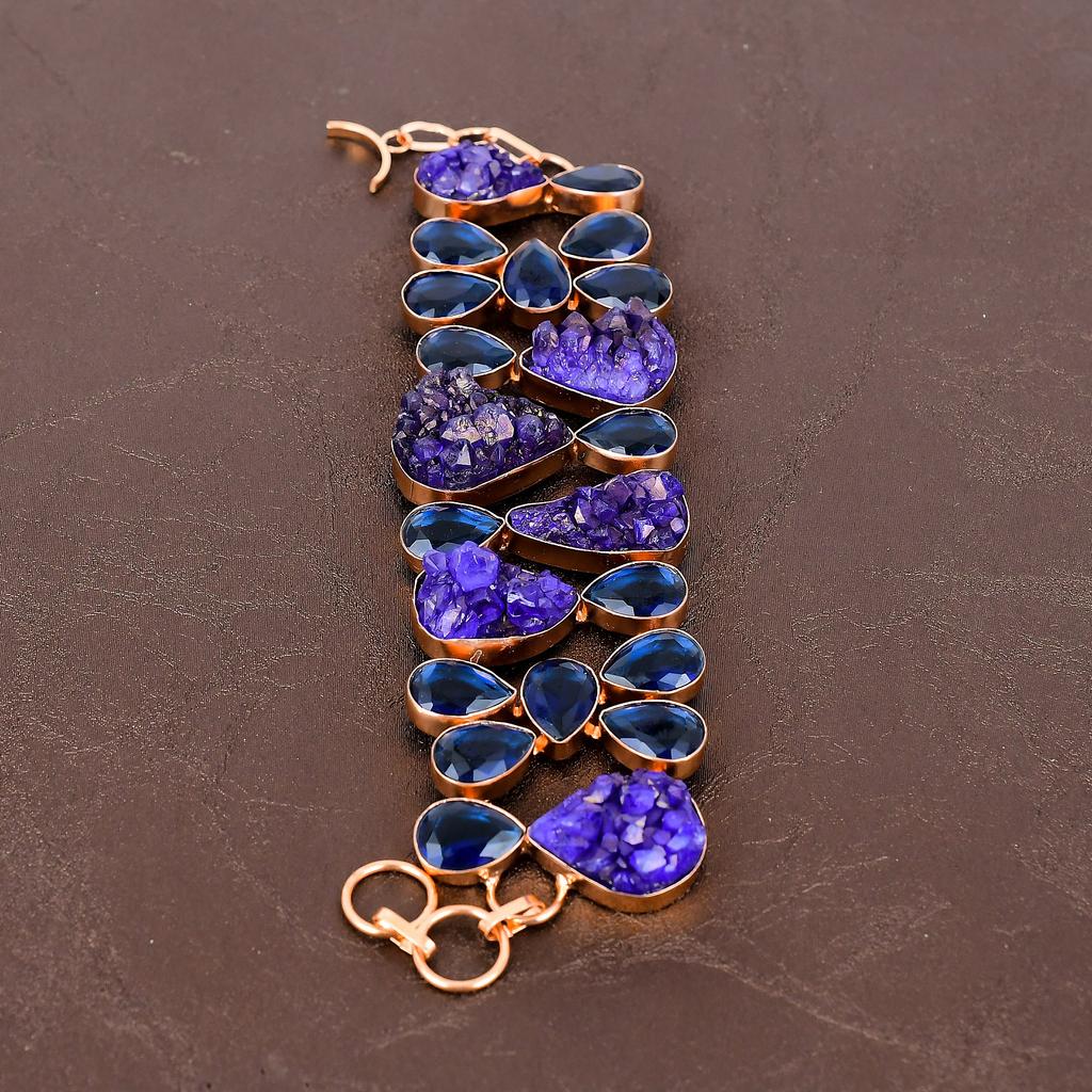 Аметист Друзы, Иолит Драгоценный Камень Медный Ювелирный Браслет Ручной Работы 7-8 f0i15