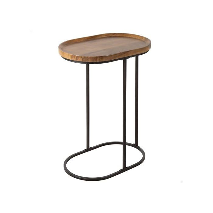 Table d'appoint ronde - AKTIVE - Effet chêne - Structure métallique noire - 45x30x60 cm - Supporte 5 kg