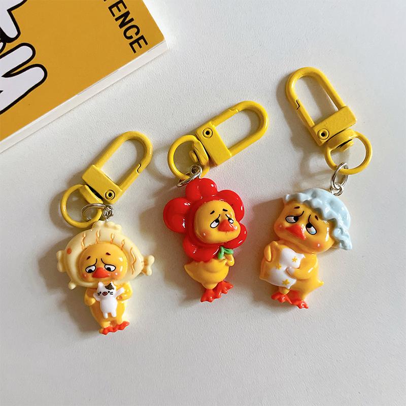 Прекрасный Желтый Раздражающий Утенок Брелок Подвеска Мультяшная Смола Брелок для Ключей от Машины для Девочек Женщин Украшение Аксессуары для Сумки Рюкзака