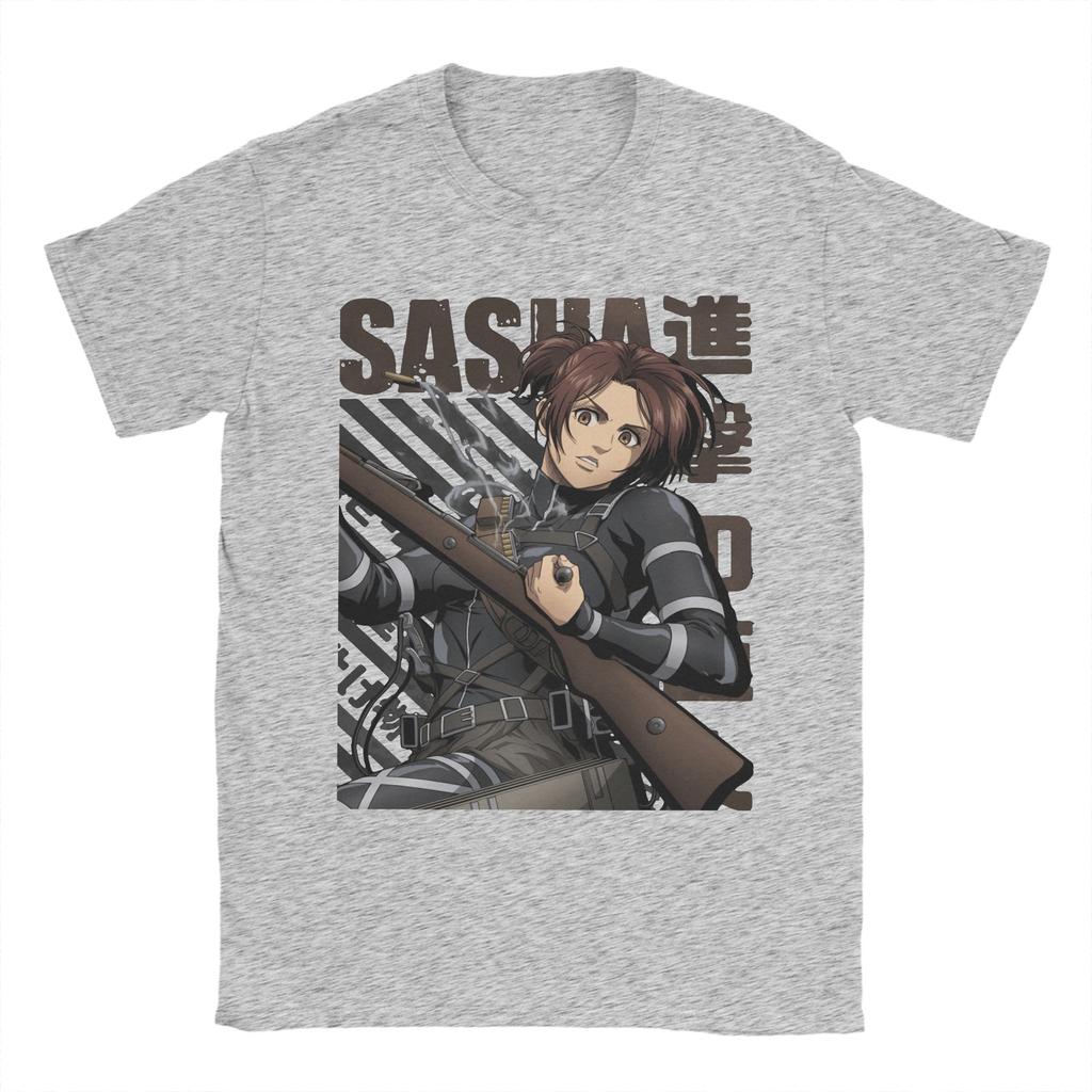 Новинка Shingeki no Kyojin Саша Атака Титанов Футболки для мужчин Круглый вырез Чистый хлопок Футболки AOT Футболки с коротким рукавом Новые топы