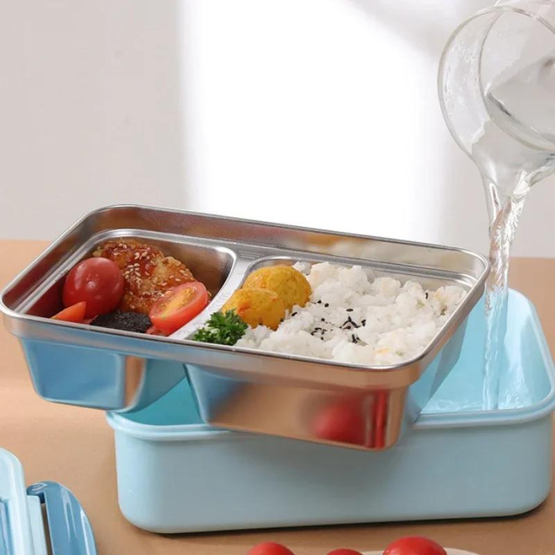 304stainless Steel Double-layer Lunch Box Students Portable Square Bento Box with Tableware Container Leakproof Food Containers