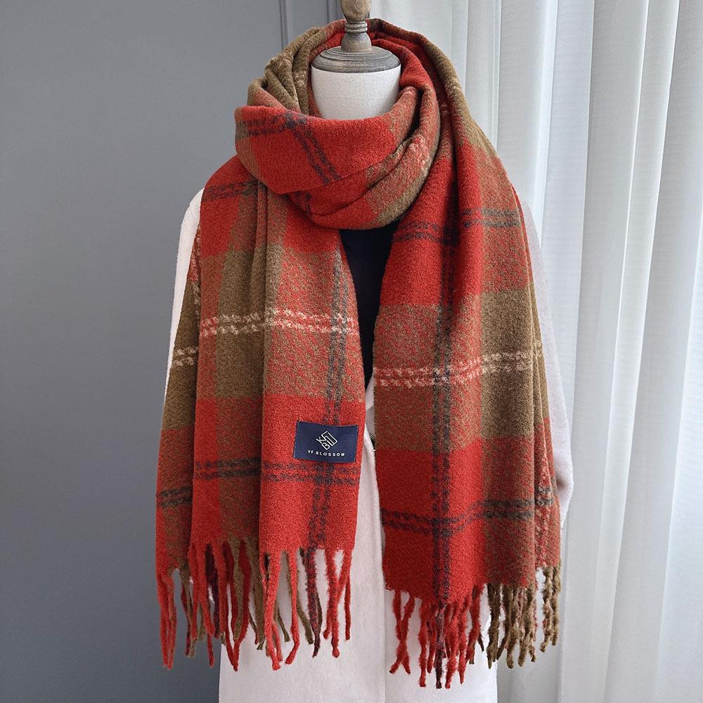 Цветная клетка квадратная кисточка имитация кашемира шарф женский зимний теплый модный верхний платок шарф