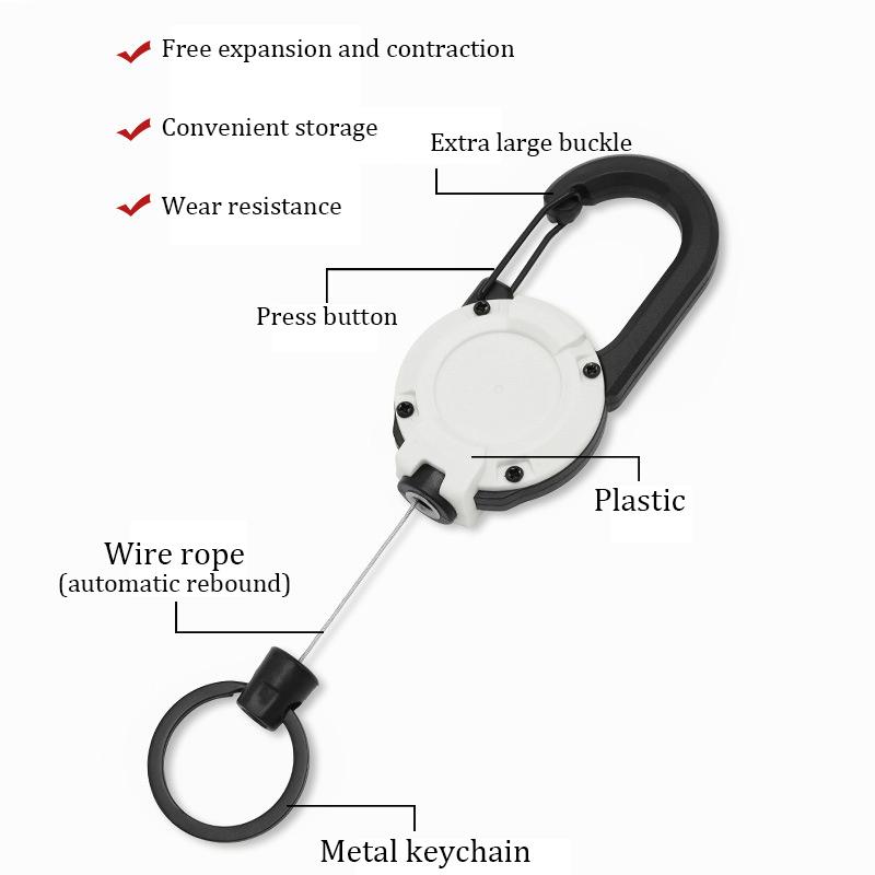 1Pcs Heavy Duty Retractable Pull Badges Id Reel Carabiner Key Chain Steel Wire Rope Buckle Key Holder Outdoor Keychain Tools