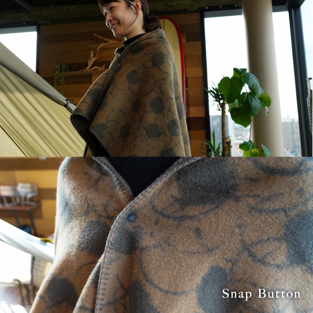 Шерстяное одеяло NANGA x Kamakura Tent x RATTA RATTARR, идеальное для кемпинга и активного отдыха, с кнопками-защелками (ИНДИГО)