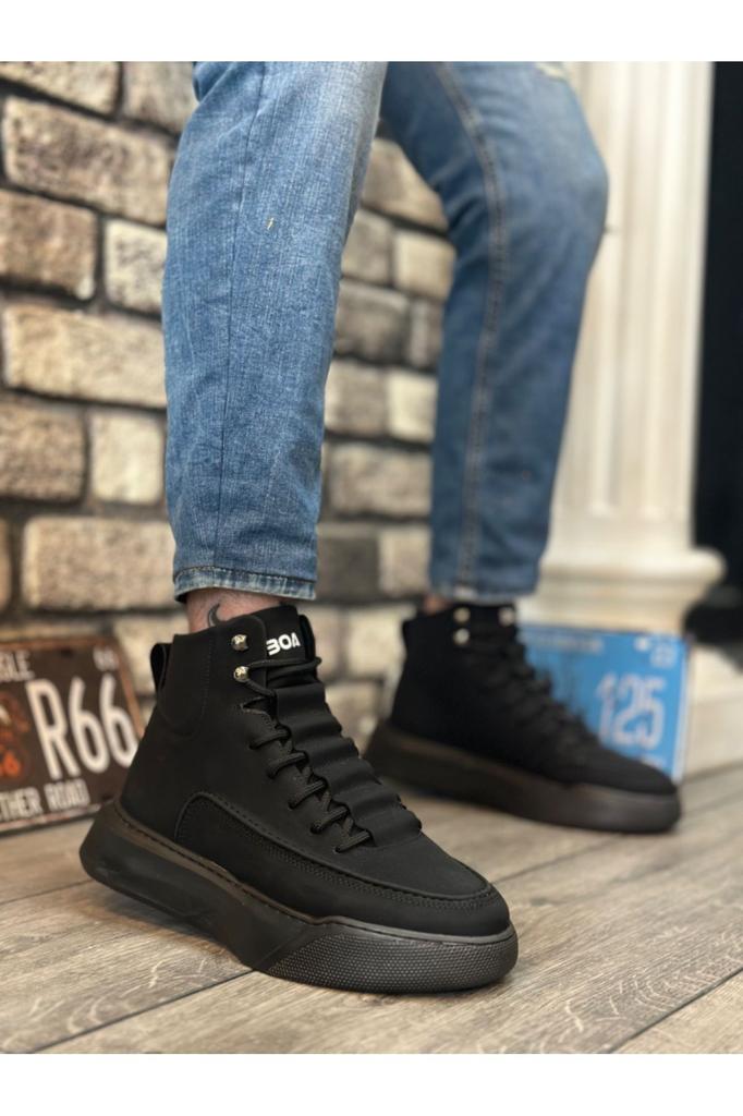 Мужские модные ботинки из натуральной кожи на плоском каблуке Bootie Ba со скрытой кружевной высокой подошвой, черные спортивные ботинки, обувь