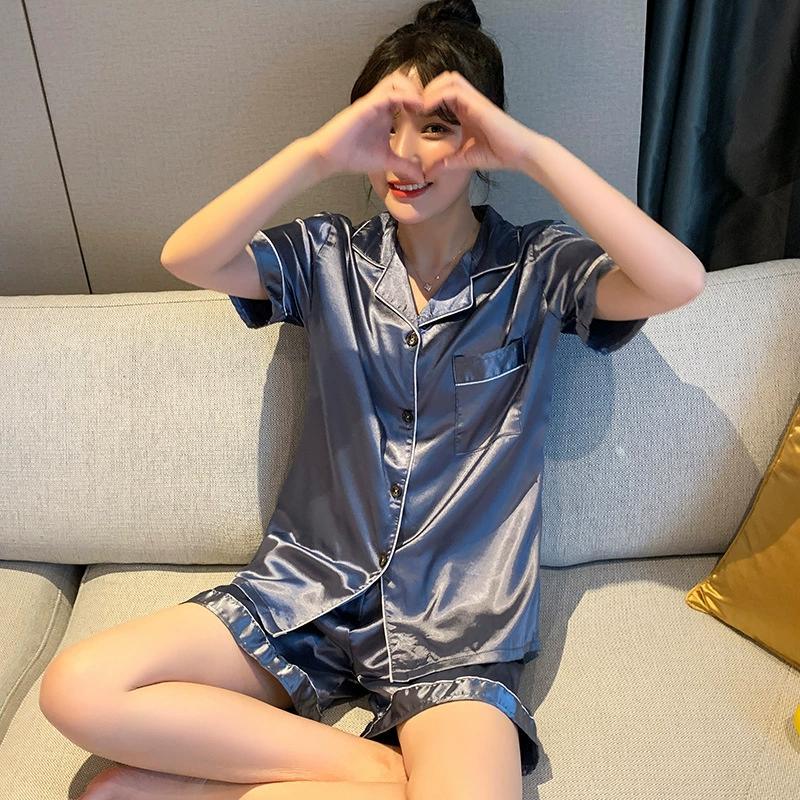 Французская свободная домашняя пижама из двух частей, летняя пижама с короткими рукавами, женская, из тонкого шелка Ice Silk
