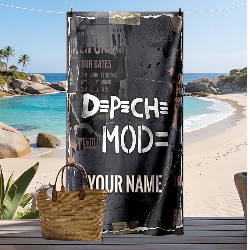 Depeche Mode Custom Beach Towel, Print Your Name Text Lightweight Absorbent Towel for Swimming Travel