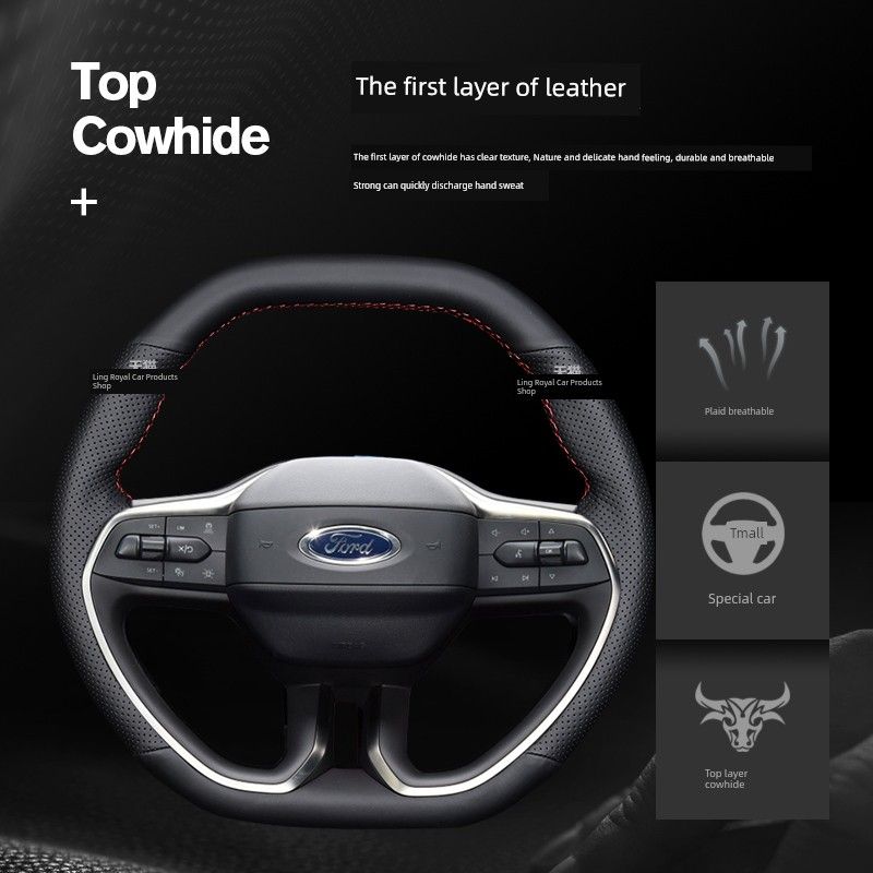 23 Ford Ruijie L Suitable for 22 Ford Evos Car Steering Wheel Cover Interior Restoration Leather Hand Sewing