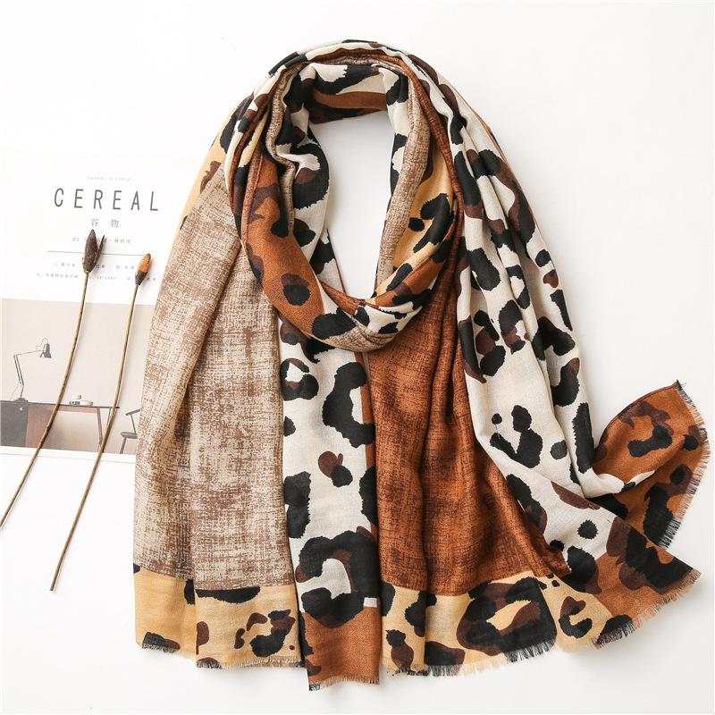 Spring And Autumn Winter Coffee Color Versatile Leopard Scarf Women'S Long Style Thin Style Brown Scarf Long Shawl