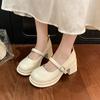 Fashion Block Heel Mary Jane Shoes Autumn New Round Toe Shallow Mouth One Strap Platform Non-Slip Wear-Resistant High Heels