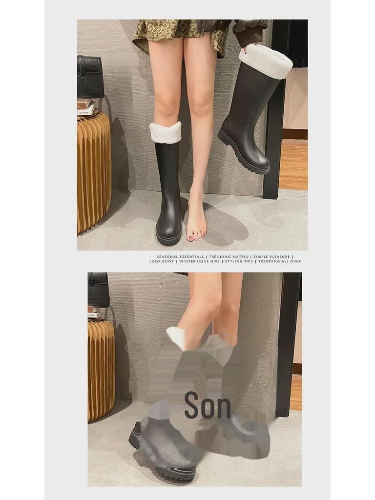 Стильные женские водонепроницаемые нескользящие длинные резиновые сапоги - износостойкая резина с теплой хлопковой подкладкой