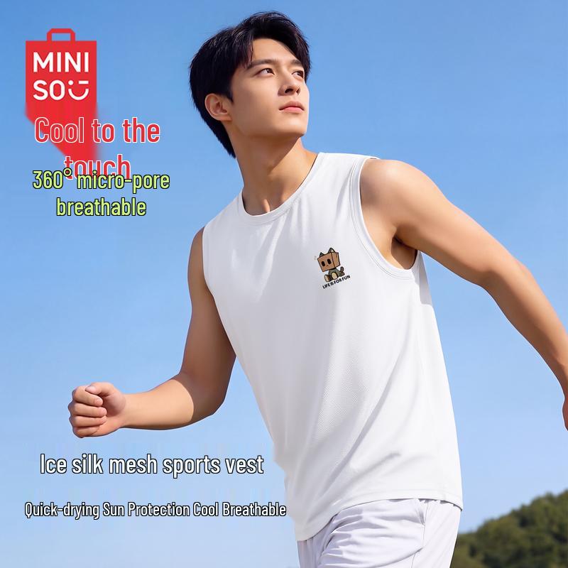 MINISO Мужская летняя сетчатая дышащая жилетка-футболка с принтом MB Cat