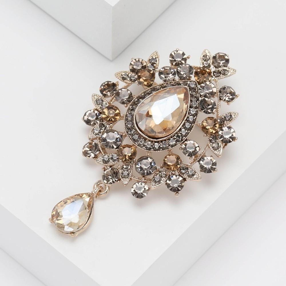 Zinc Alloy Zircon Crystal Brooch Retro Palace Style Pendant Brooch New Corsage Pins Wedding