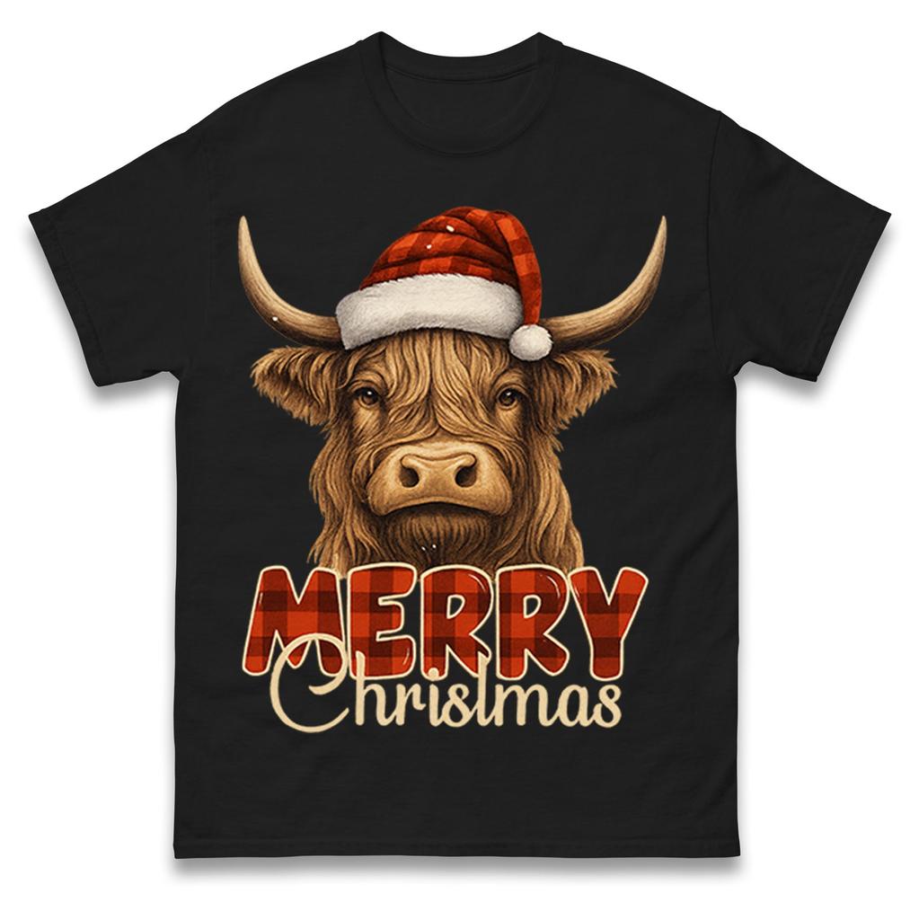 Highland Cow Christmas T Shirt Tshirt Mens Womens Unisex Tops Tees