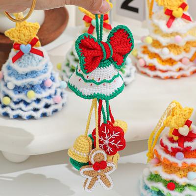 Knitted Christmas Tree Ornament Multi-Layered Mini Crochet Christmas Tree Hanging Decoration with Bell And Star Top Colorful Small Xmas Tree for Wall
