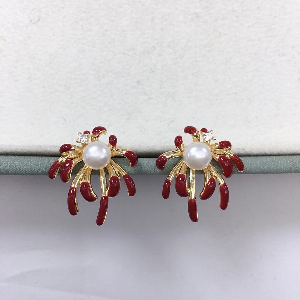 Серьги-гвоздики Zhuji с пресноводным жемчугом — осенне-зимний дизайн в виде цветущего фейерверка для женщин.