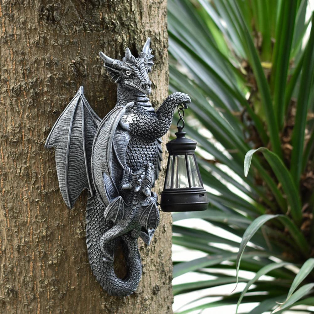 Fairy Garden Solar Light Solar-powered Dragon Statue Garden Ornament with Led Glow Weather-resistant Resin Fantasy Decor Outdoor