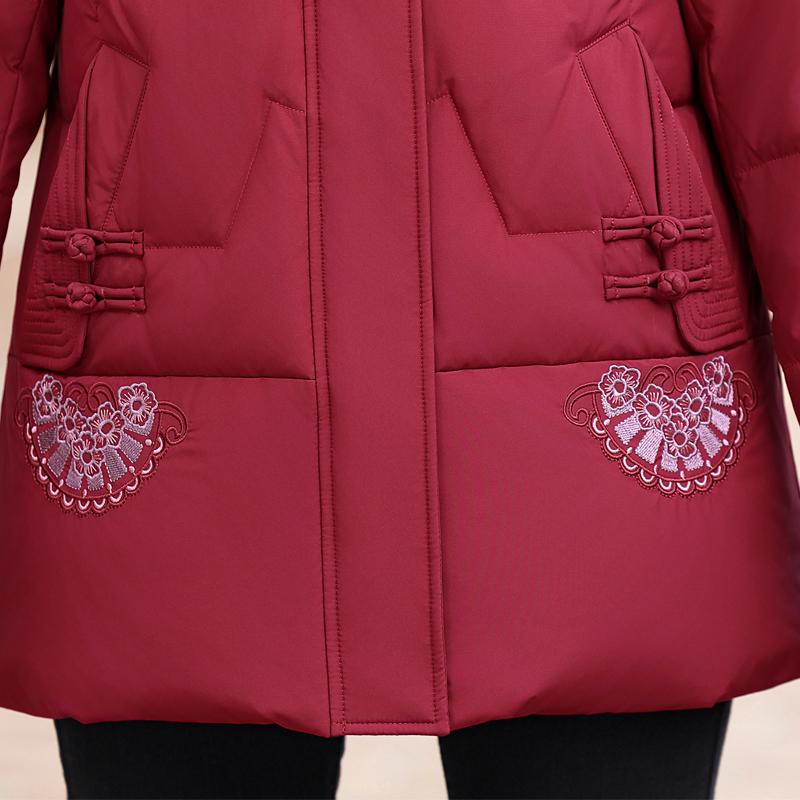 Зимнее пуховое пальто для женщин винтажное больших размеров верхняя одежда с капюшоном элегантное толстое теплое вышитое пуховик женский парки