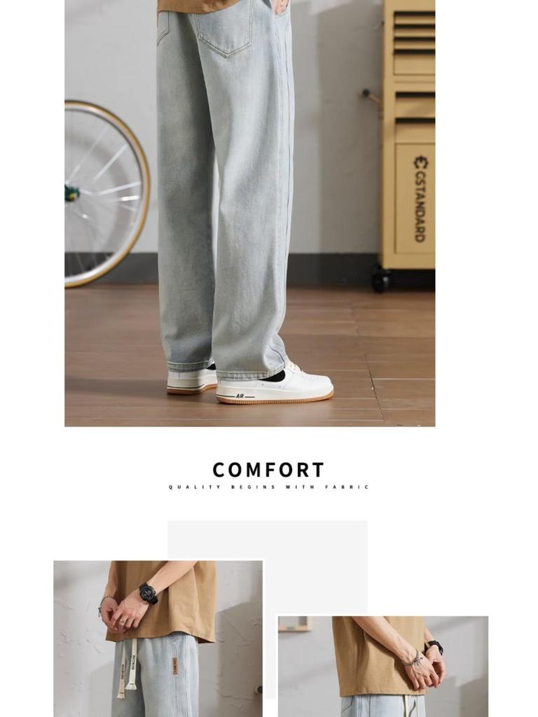 Men's Summer 2023 Trendy American High-Street Loose Wide-Leg Jeans